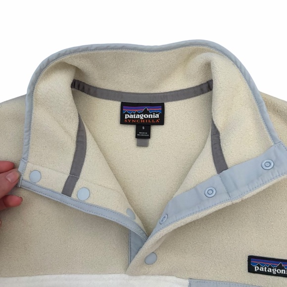 Patagonia Fleece Lightweight Synchilla Pullover White Cream Blue Trim Small - Picture 3 of 6